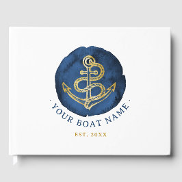 Libro De Visitas Elegante Ancla de color de agua Nautical Name Navy