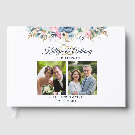 Libro De Visitas Elegante Aniversario Acuarela Floral 2 Fotos