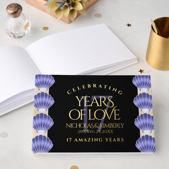 Libro De Visitas Elegante aniversario Boda de 17 conchas (Elegant 17th Shells Wedding Anniversary Foil Guest Book Cover Photo)