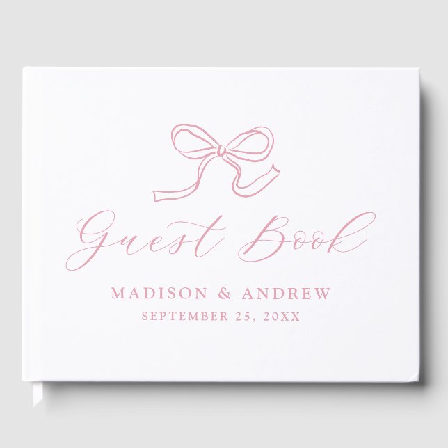 Libro De Visitas Elegante Arco de Boda Rosa Rosado (Anverso)