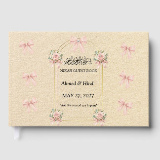 Libro De Visitas Elegante Arco de Oro Rosa Floral Perla Boda