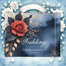 Libro De Visitas Elegante arreglo rosa con follaje dorado