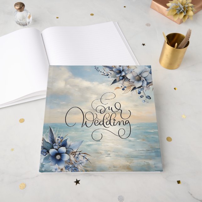 Libro De Visitas Elegante atardecer sutil y Boda floral (Anverso Abierto)