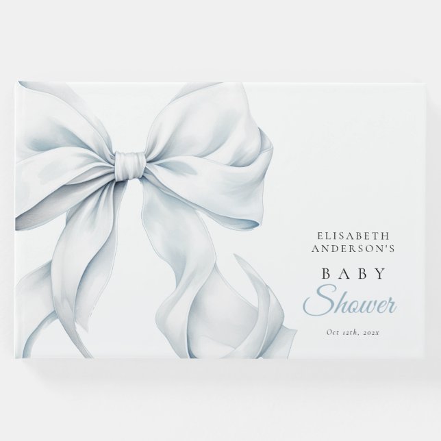 Libro De Visitas Elegante Baby Shower Blue Bow (Anverso)
