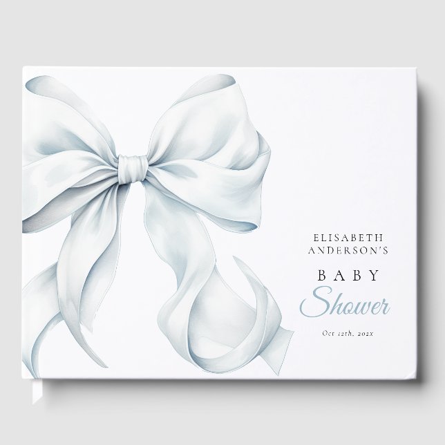 Libro De Visitas Elegante Baby Shower Blue Bow (Anverso)