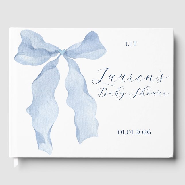 Libro De Visitas Elegante Baby Shower Blue Bow (Anverso)