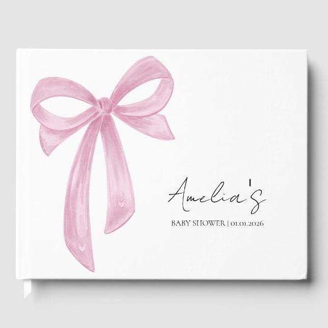 Libro De Visitas Elegante Baby Shower Bow Rosa (Anverso)