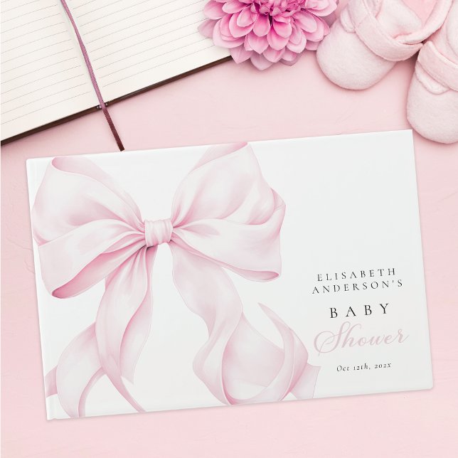 Libro De Visitas Elegante Baby Shower Bow Rosa (Subido por el creador)