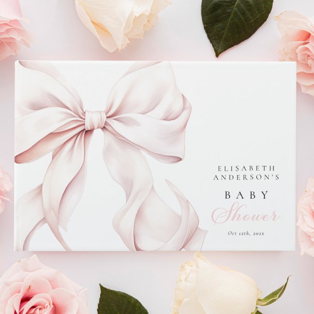 Libro De Visitas Elegante Baby Shower Bow Rosa (Subido por el creador)