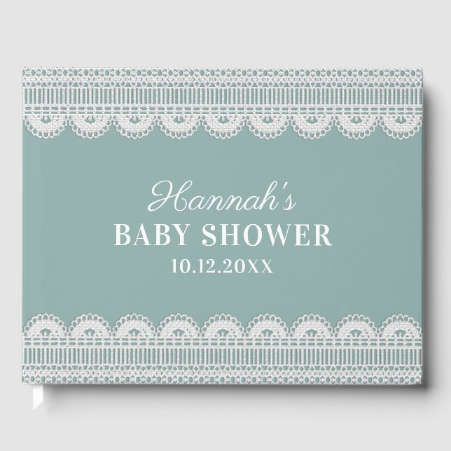 Libro De Visitas Elegante Baby Shower verde encaje blanco (Anverso)