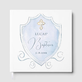 Libro De Visitas Elegante Baptismo Escudo de color azul claro