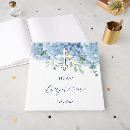 Libro De Visitas Elegante bautismo de hidrangea azul