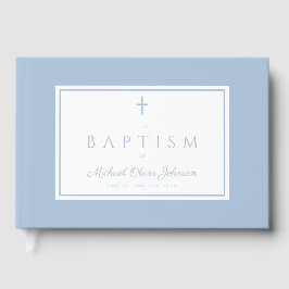 Libro De Visitas Elegante Bautizo Religioso Niño Azul