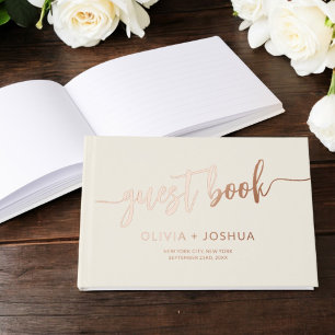 Libro De Visitas Elegante beige de imagen neutra crema Minimalista