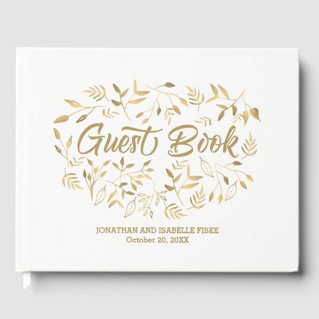 Libro De Visitas Elegante blanco y dorado deja al Boda Boho Glam (Anverso)