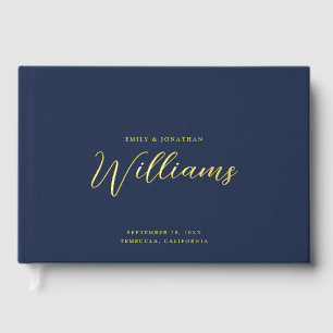 Libro De Visitas Elegante Boda azul de la Marina de Relieve metaliz