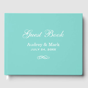 Libro De Visitas Elegante Boda azul y blanco Aqua