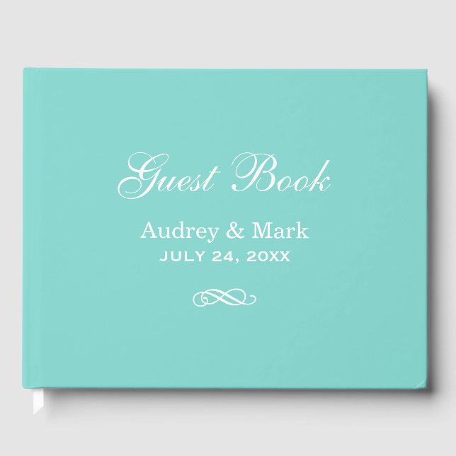 Libro De Visitas Elegante Boda azul y blanco Aqua (Anverso)
