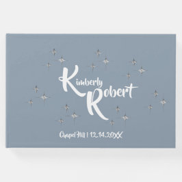 Libro De Visitas Elegante Boda azul y blanco turbio