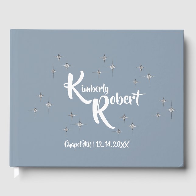 Libro De Visitas Elegante Boda azul y blanco turbio (Anverso)