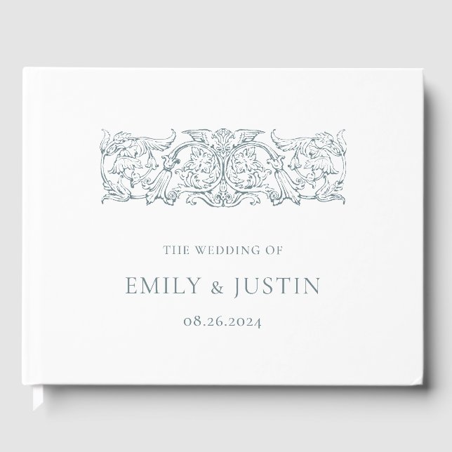 Libro De Visitas Elegante Boda barroco azul turbio (Anverso)