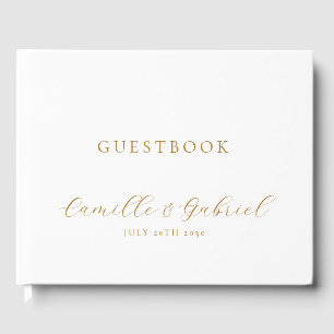 Libro De Visitas Elegante Boda blanco de caligrafía de guión dorado