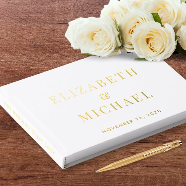 Libro De Visitas Elegante Boda blanco fotográfico monograma (Subido por el creador)