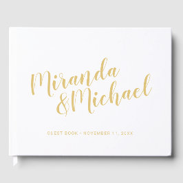 Libro De Visitas Elegante Boda blanco y oro personalizado