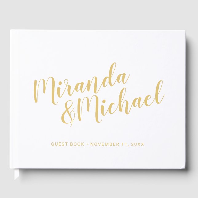 Libro De Visitas Elegante Boda blanco y oro personalizado (Anverso)