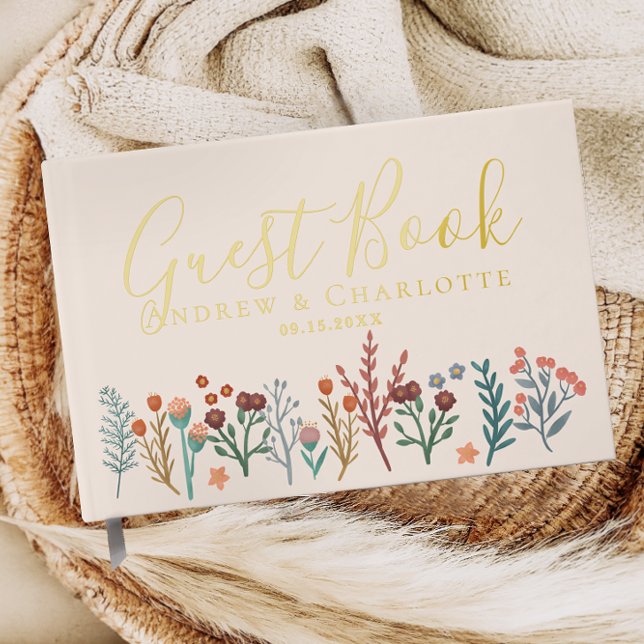 Libro De Visitas Elegante Boda Boho Wildflower Gold (Subido por el creador)
