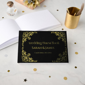 Libro De Visitas Elegante Boda Botánica con Hojas de Oro Real
