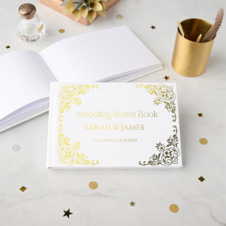 Libro De Visitas Elegante Boda Botánica con Hojas de Oro Real