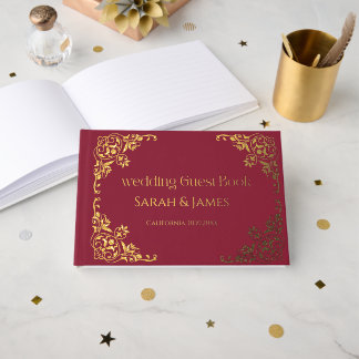 Libro De Visitas Elegante Boda Botánica con Hojas de Oro Real