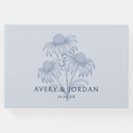 Libro De Visitas Elegante Boda Botánico Dusty Blue de Coneflower