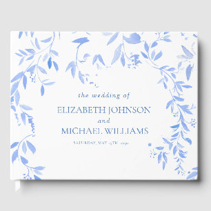 Libro De Visitas Elegante Boda botánico floral azul francés