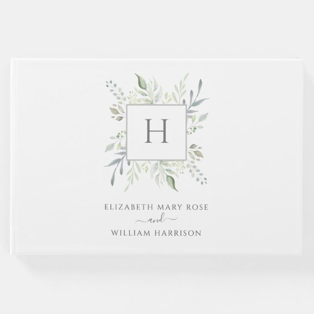 Libro De Visitas Elegante Boda botánico monograma (Anverso)
