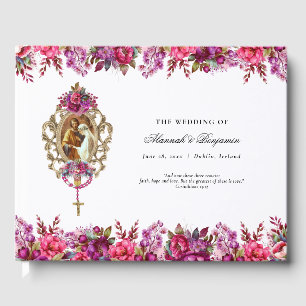 Libro De Visitas Elegante Boda católico de la primavera magenta flo