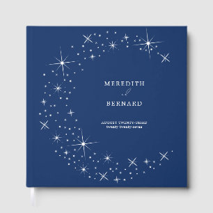 Libro De Visitas Elegante Boda Celestial Luna Azul Marino Monograma