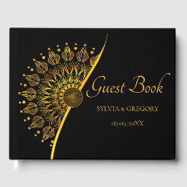 Libro De Visitas Elegante boda clásico negro y dorado