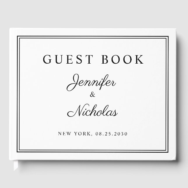Libro De Visitas Elegante boda con guion en blanco y negro (Anverso)
