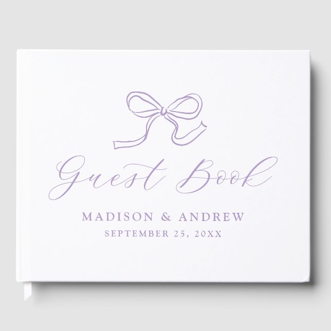 Libro De Visitas Elegante Boda con Lazo de Lavanda (Anverso)