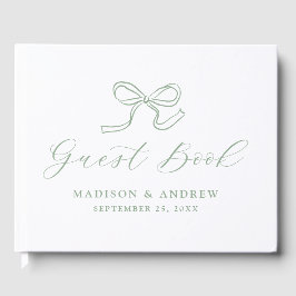 Libro De Visitas Elegante Boda con Lazo Verde Salvia
