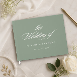 Libro De Visitas Elegante Boda con Letra de Caligrafía en Verde Sal