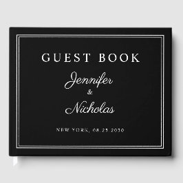 Libro De Visitas Elegante boda con letra script en blanco y negro