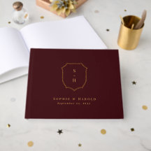 Elegante Boda con Monograma de Cresta en Burgundy