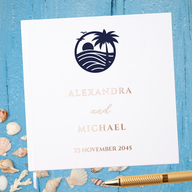 Libro De Visitas Elegante Boda costero de palmeras blancas de la ma (Subido por el creador)