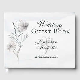 Libro De Visitas Elegante Boda cristiano de color gris floral