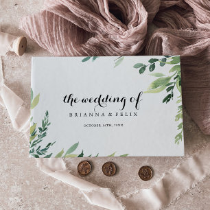 Libro De Visitas Elegante Boda de caligrafía de follaje verde tropi
