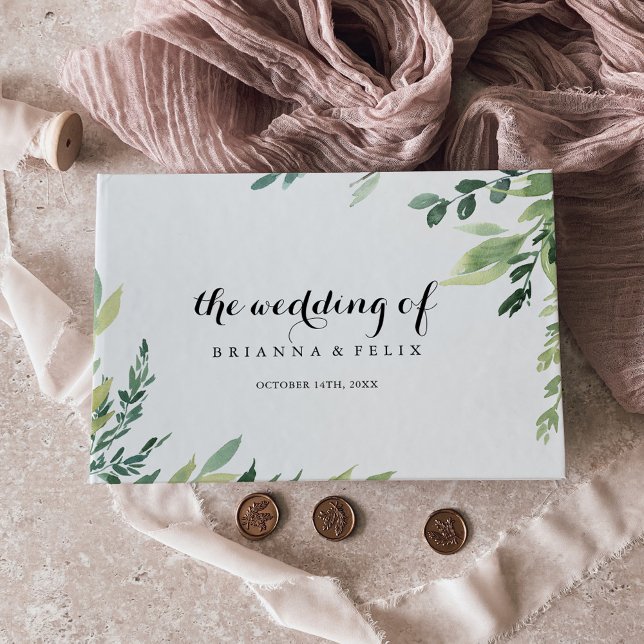 Libro De Visitas Elegante Boda de caligrafía de follaje verde tropi (Subido por el creador)
