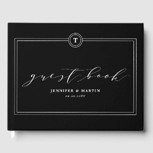 Libro De Visitas Elegante Boda de caligrafía de monograma negro